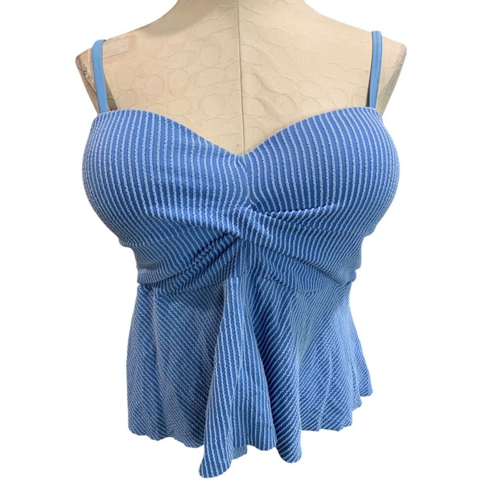 Size 3XL Womens Blue Ribbed Swim Top Padded  Adjustable Strap Bathing Suit - Picture 2 of 8